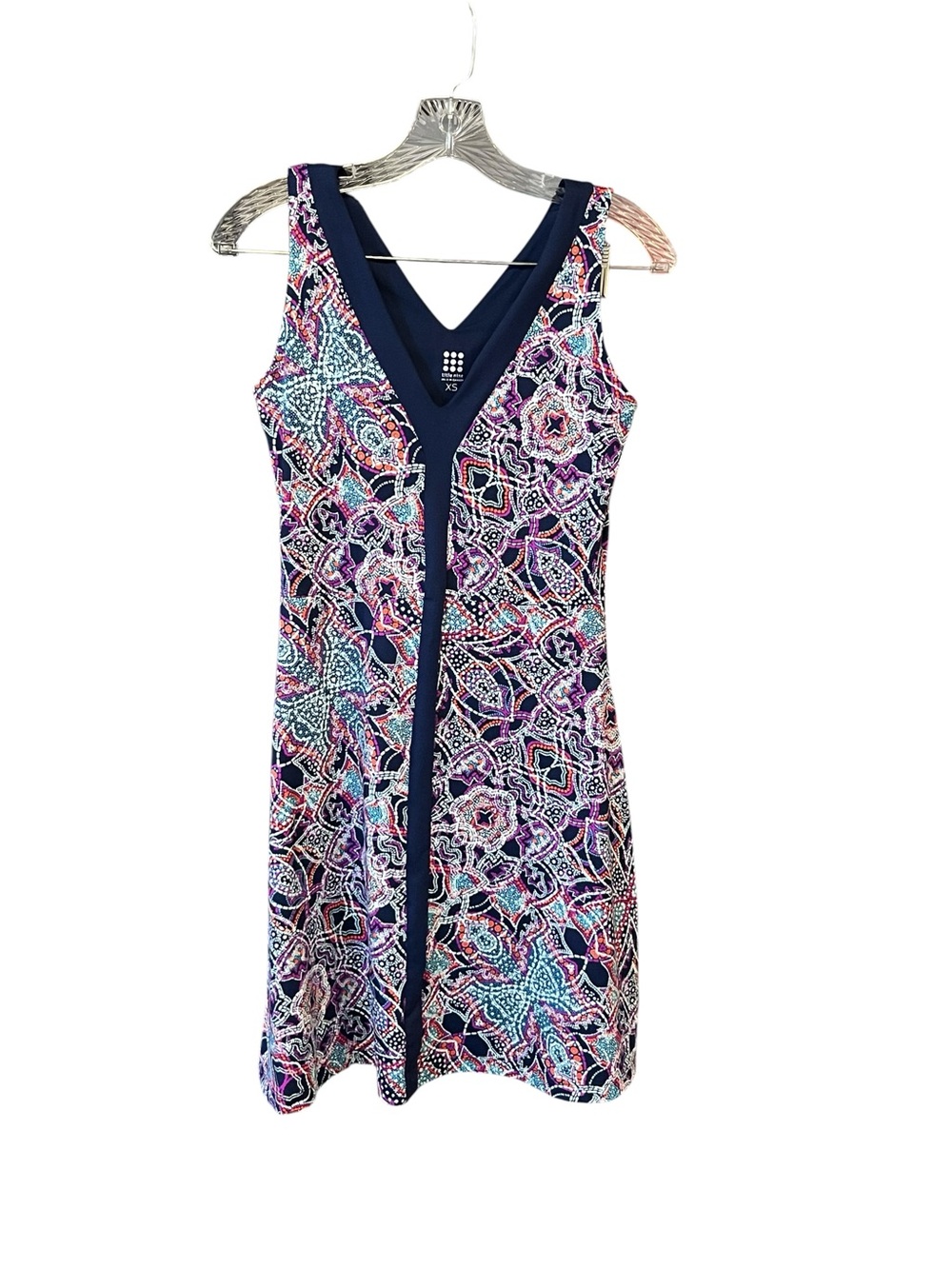 Title Nine Dream Dress Women XS Sleeveless V Neck Athletic Travel Navy Print